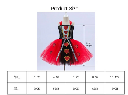 Girls Queen of Hearts Costume - Kids Halloween Dress-Up Fancy Tutu Dress with Crown, Classic Wonderland Red Queen Gown