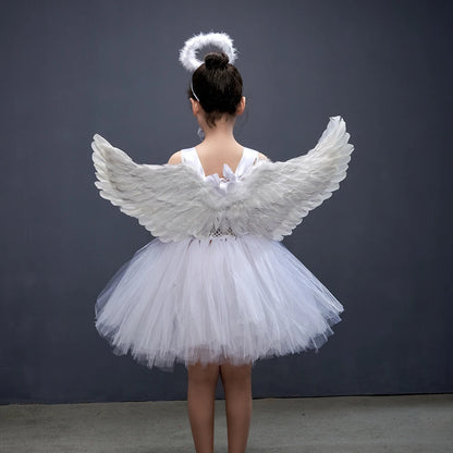 White Angel Heaven Christmas Fancy Dress for Toddler/Girls - Cosplay Halloween Party Tutu Dress, Princess Fairy Kids Outfit