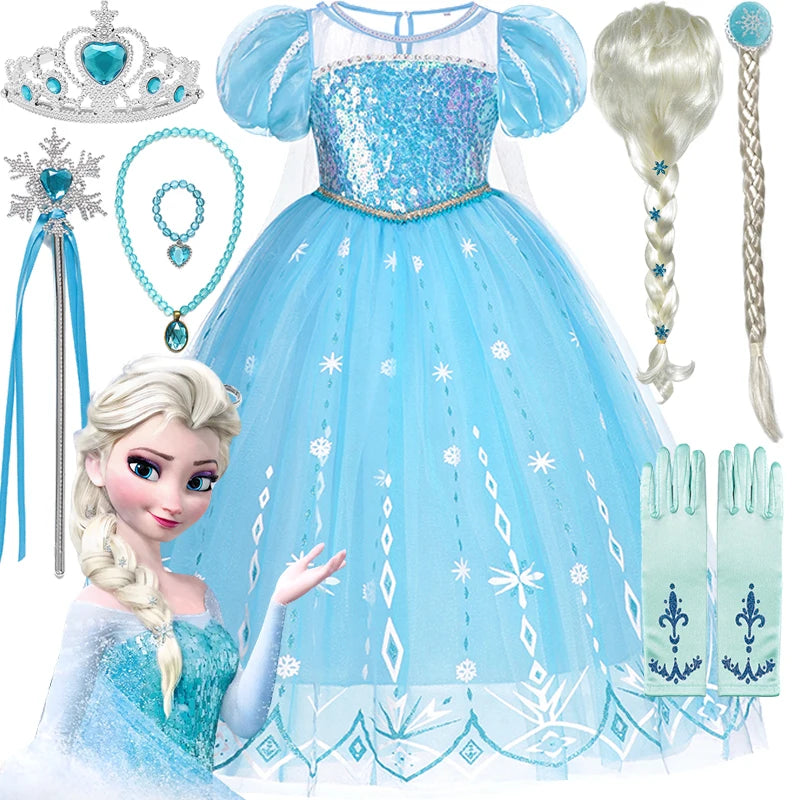 Disney Frozen Elsa Dress - Kids Princess Cosplay Costume for Baby Girls, Halloween Costume, Christmas Birthday Gift (2-8 Years)