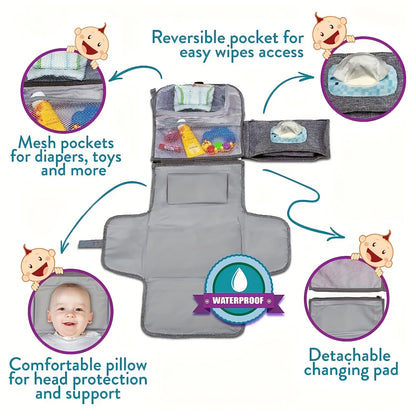 *🚼 Portable Diaper Changing Pad for Newborn Baby with Smart Wipes Pocket - Waterproof Travel Changing Kit